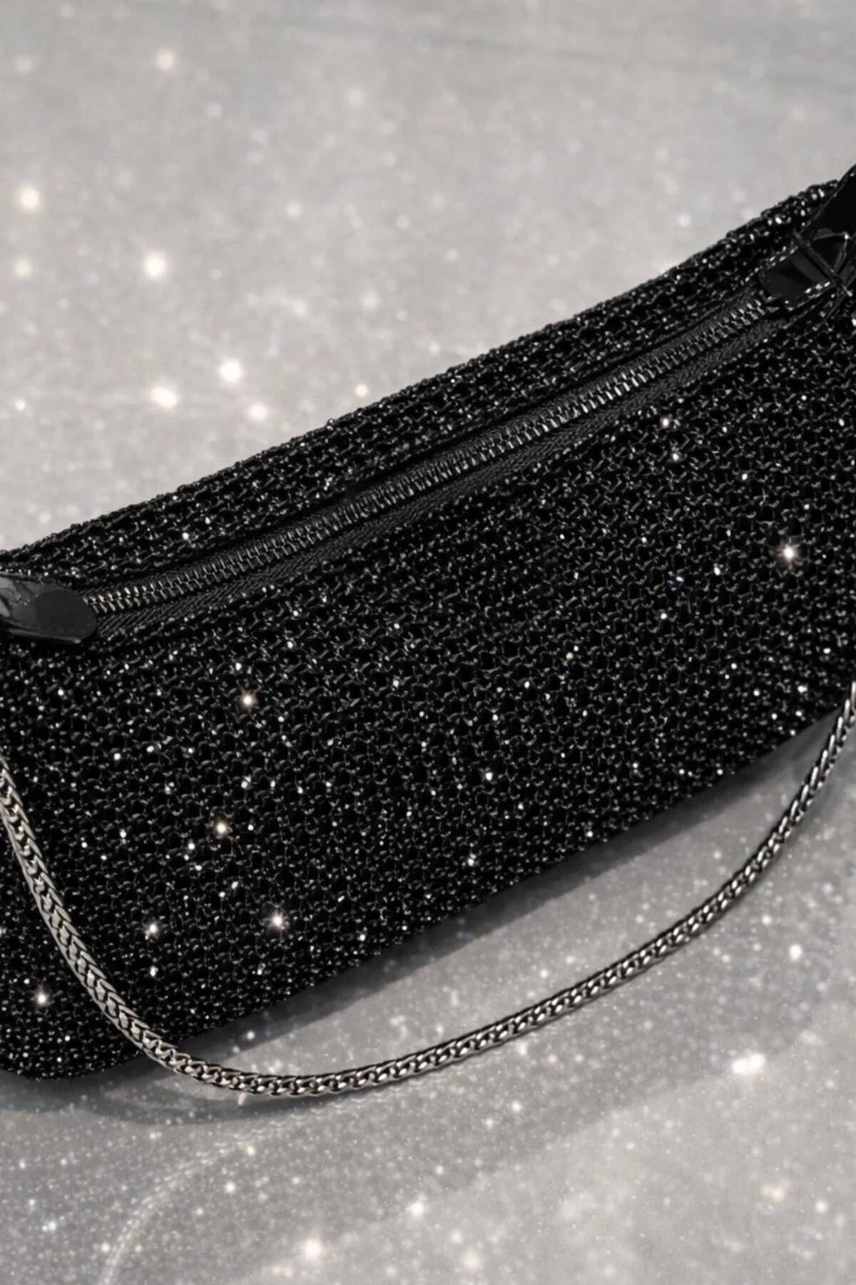 Katusa Women's Black Shiny Mesh Knitted Chain Hand and Shoulder Bag