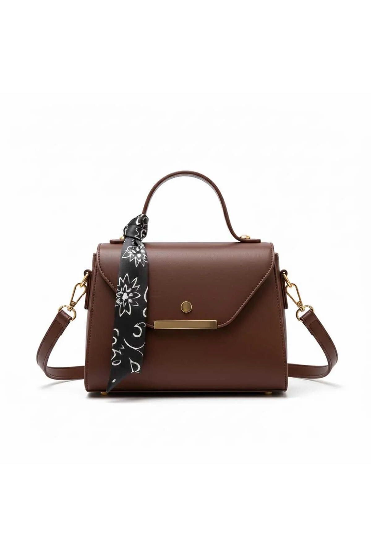 Butik Brown Faux Leather Shoulder & Hand Bag with Scarf Detail