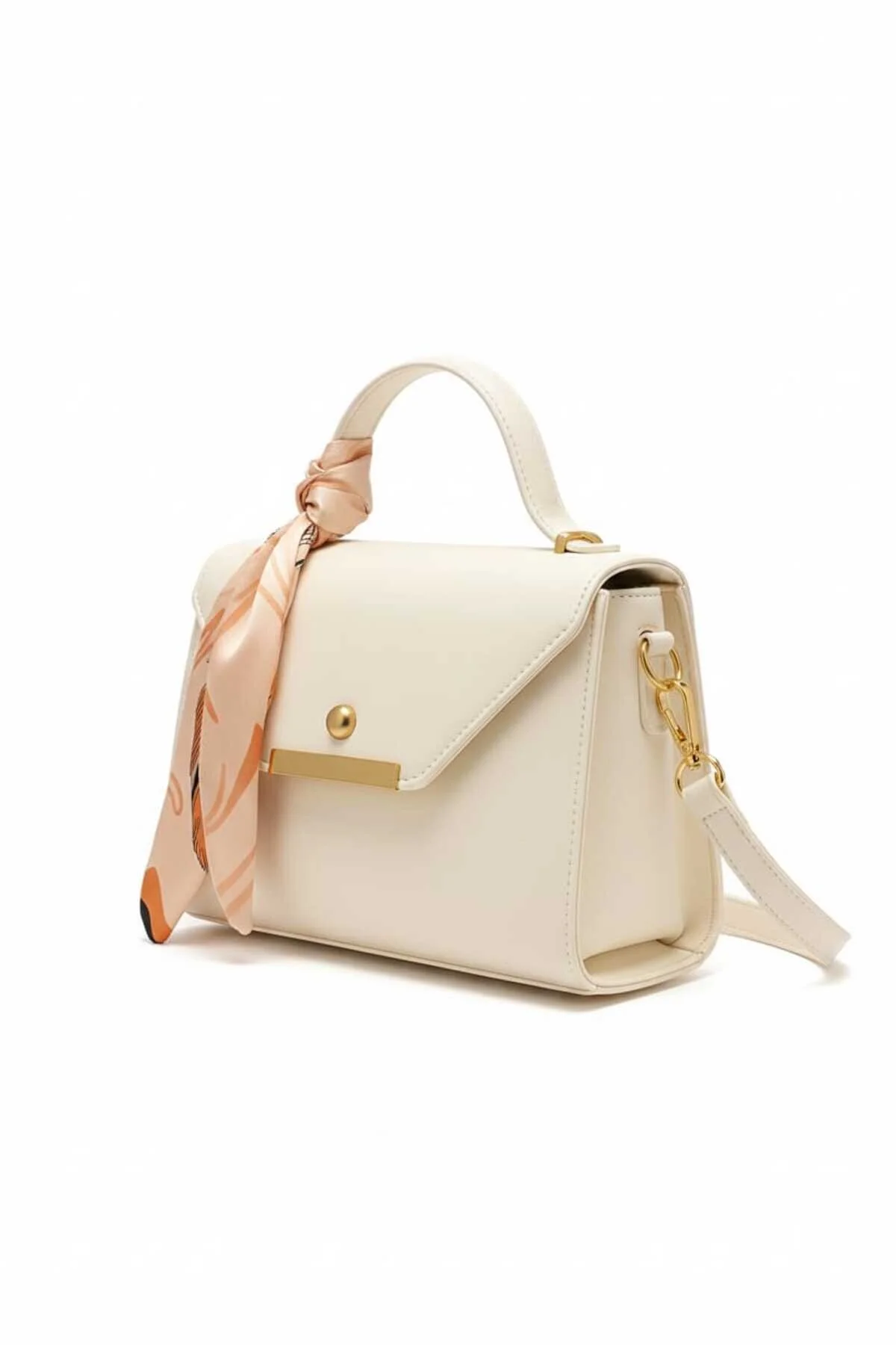 Butik Faux Leather Shoulder & Hand Bag with Scarf Detail (Cream)