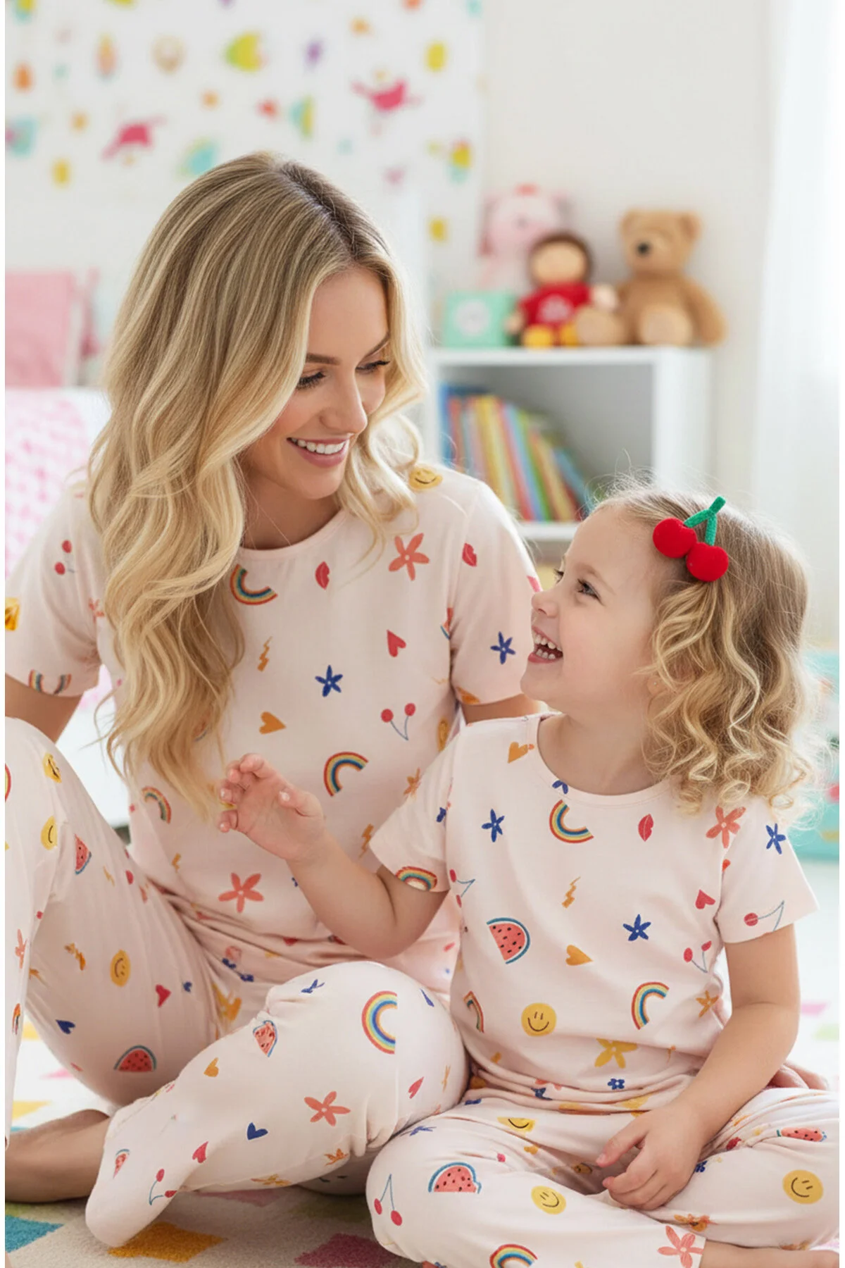 Siyah İnci Patterned Cotton Knitted Pajama Set