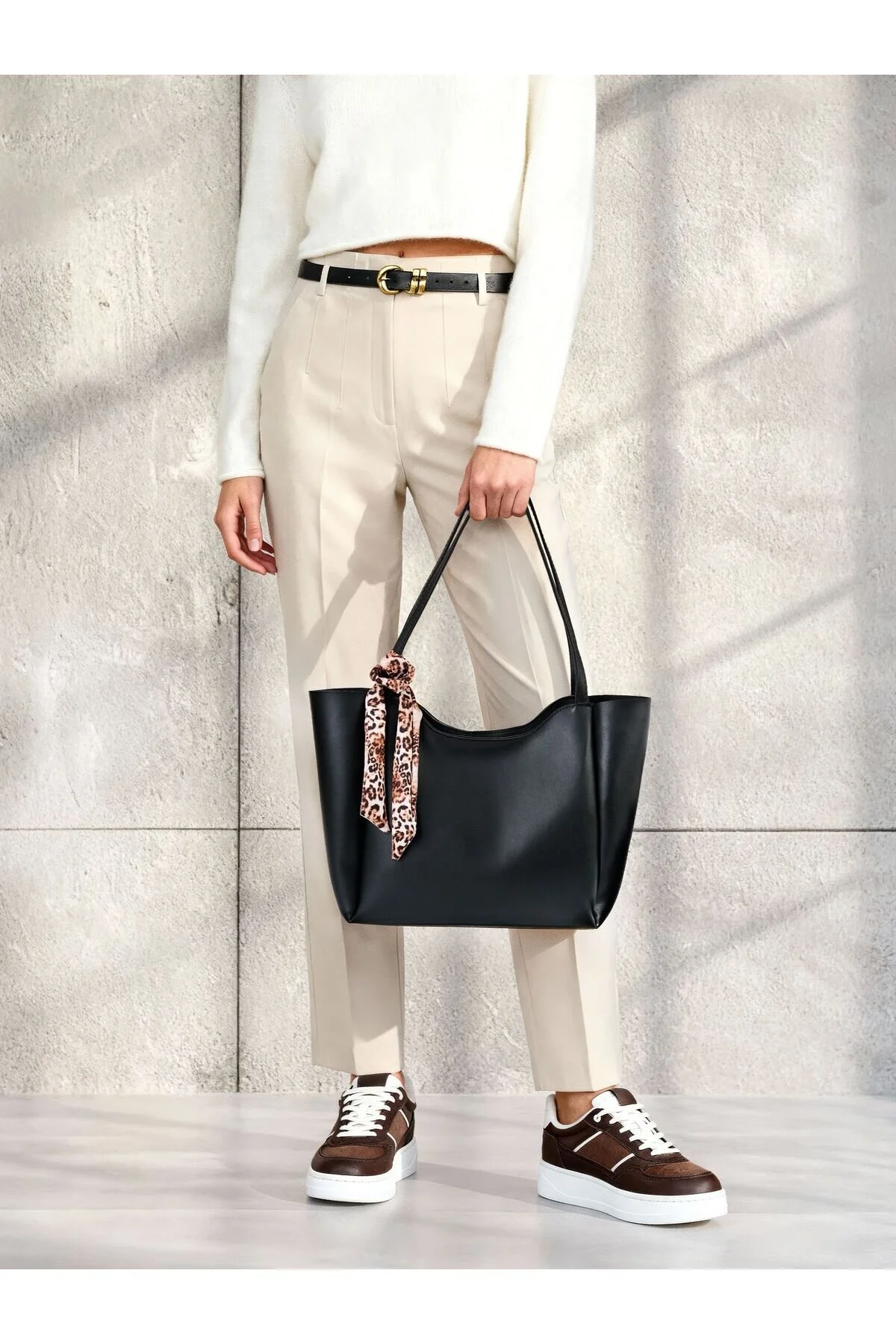 MYSTOBAG Shopper Hand and Shoulder Bag with Scarf (Can Be Customized), Zipper and Snap Closure