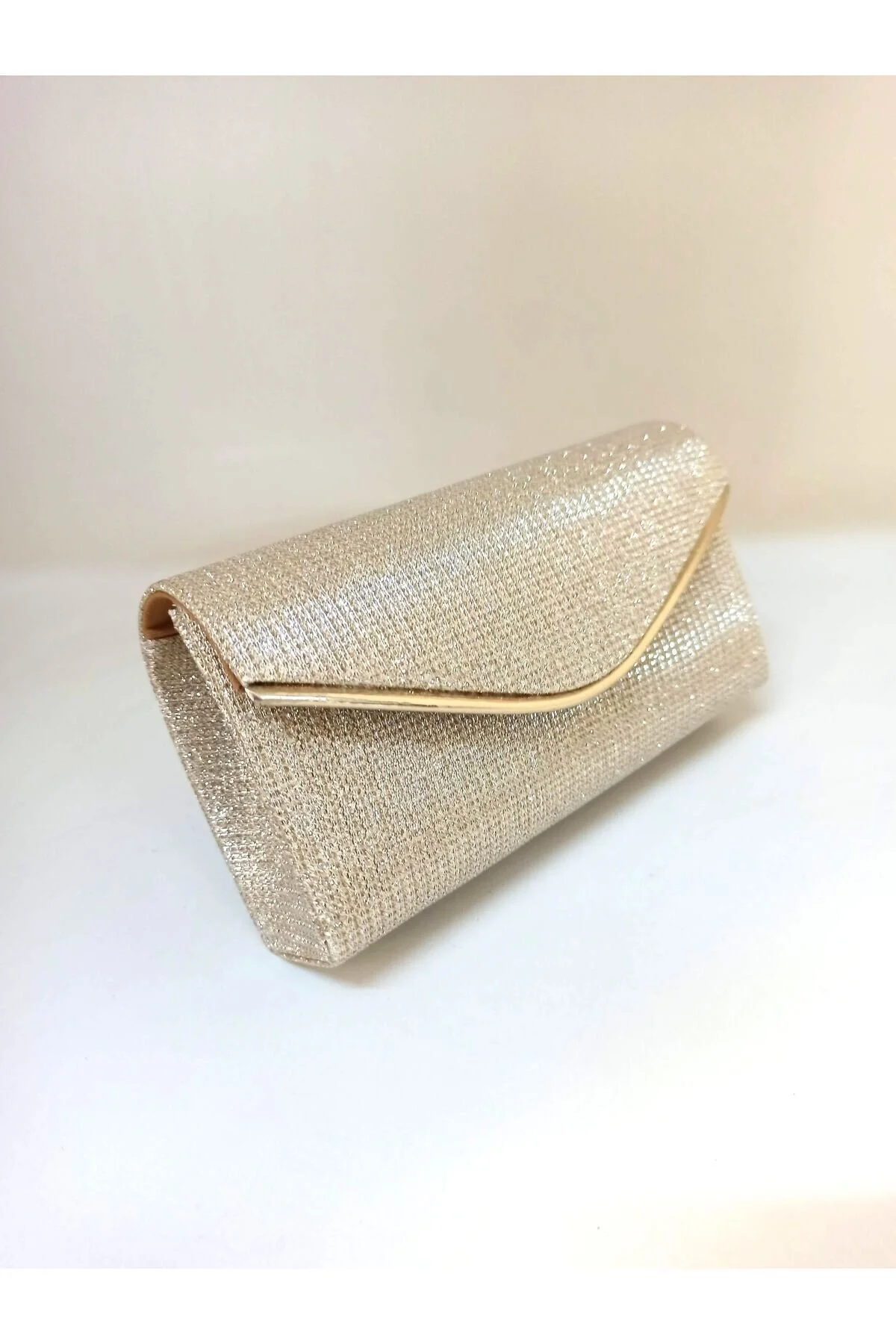 dizaynbag Women's Gold Glitter Evening Dress Bag with Piping Accessories
