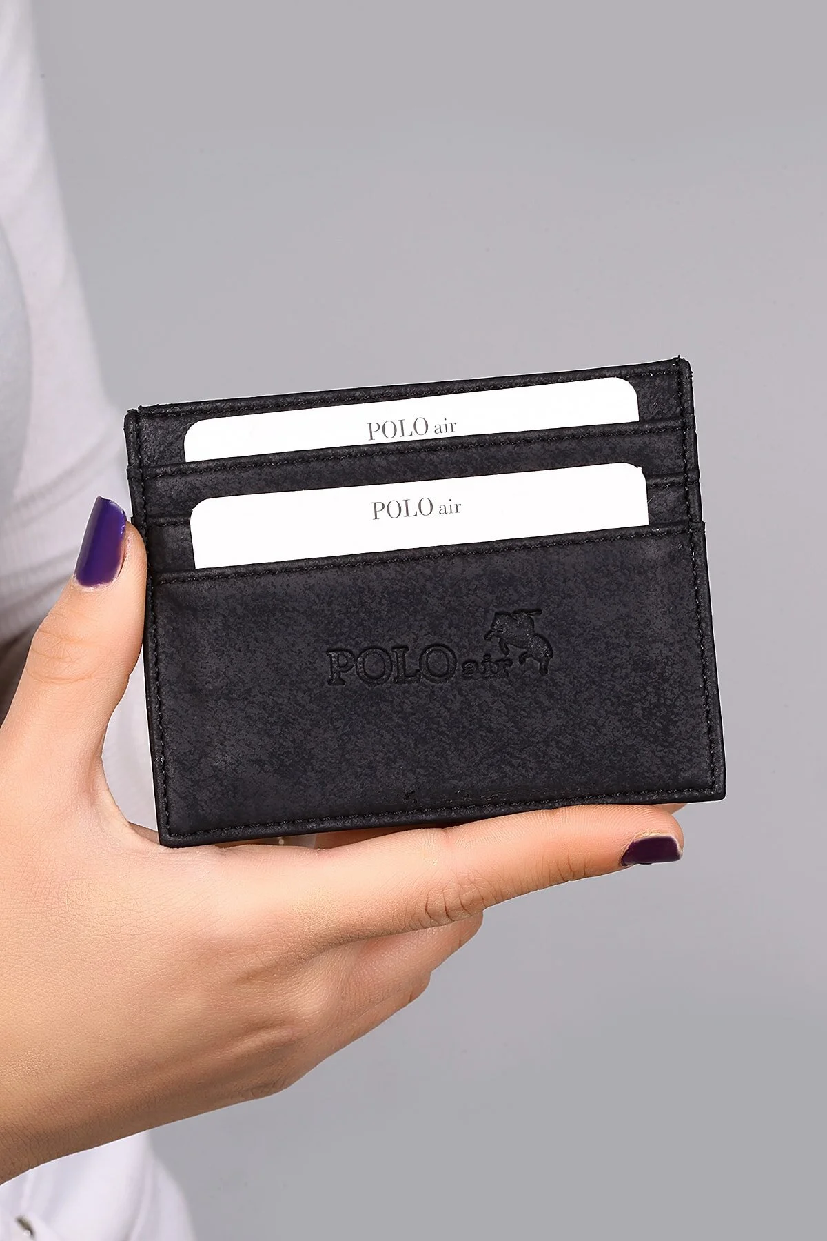 polo air Belt Wallet Card Holder Black Set in Gift Box