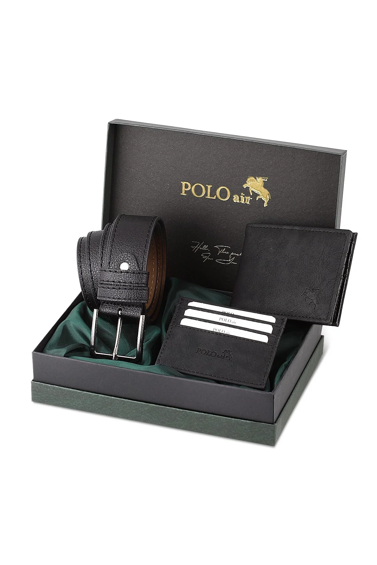 polo air Belt Wallet Card Holder Black Set in Gift Box