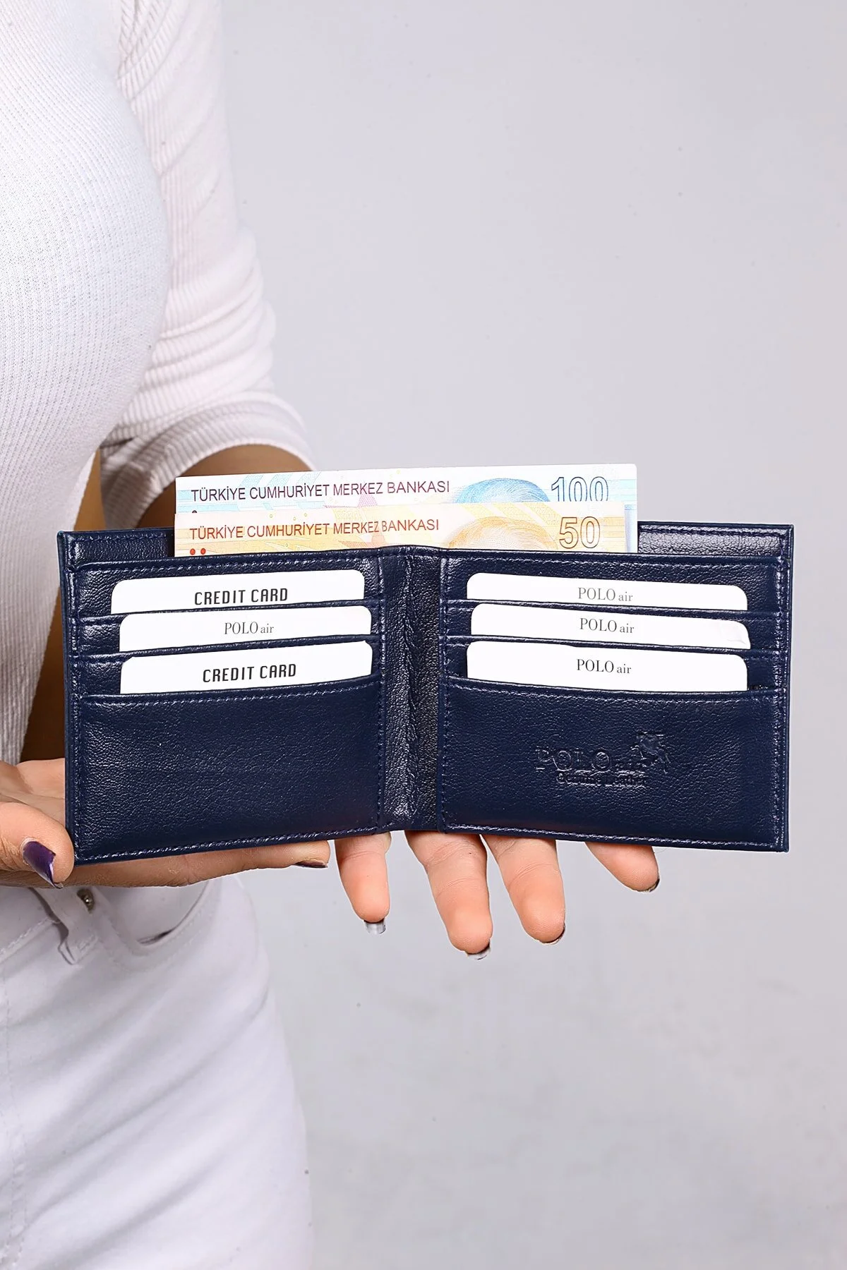 polo air Belt Wallet Card Holder Dark Blue Set in Gift Box