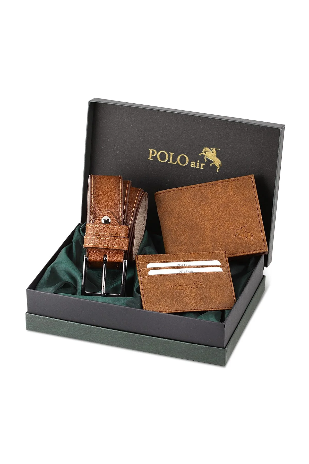 polo air Belt Wallet Card Holder Tan Set in Gift Box